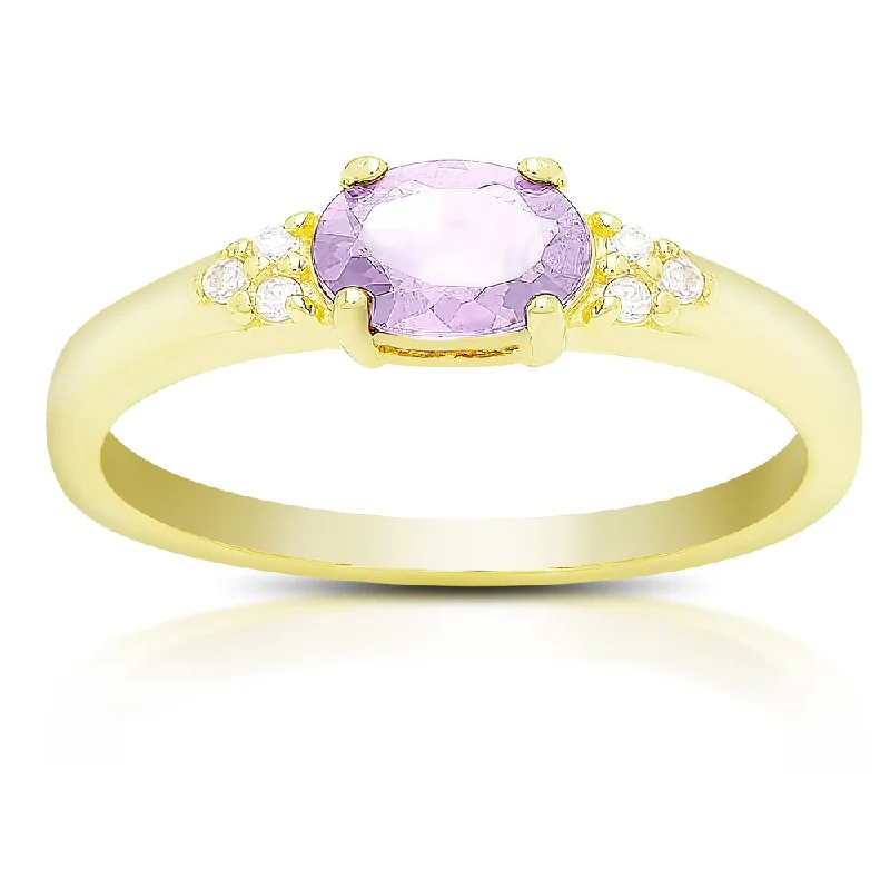 Patterned glaze ring-Dolce Giavonna Gold Over Sterling Silver Gemstone and Cubic Zirconia Ring