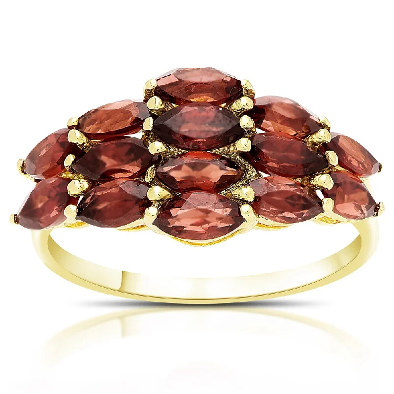 Soft curve ring-Dolce Giavonna Gold Over Sterling Silver Marquise Garnet Cluster Ring