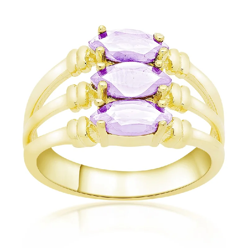 Crafted silver ring-Dolce Giavonna Gold Over Sterling Silver Marquise Gemstone Three Band Ring