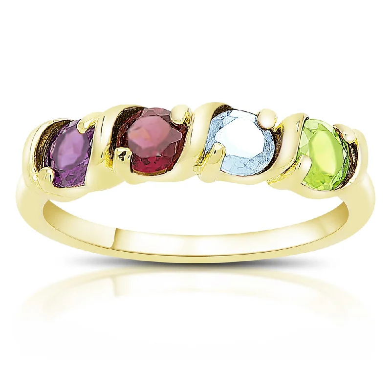 Horizon-cut ring-Dolce Giavonna Gold Over Sterling Silver Round Gemstone Four Stone Ring