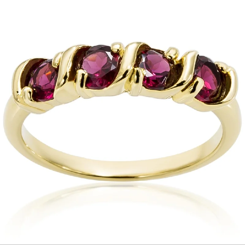 Layered tier ring-Dolce Giavonna Gold Over Sterling Silver Round Gemstone Four Stone Ring