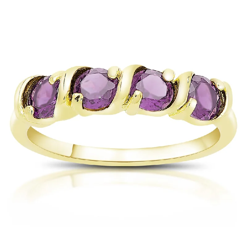 Sparkling cut ring-Dolce Giavonna Gold Over Sterling Silver Round Gemstone Four Stone Ring