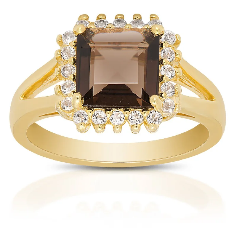 Sun glow ring-Dolce Giavonna Gold Over Sterling Silver Smokey Quartz and White Topaz Gemstone Ring