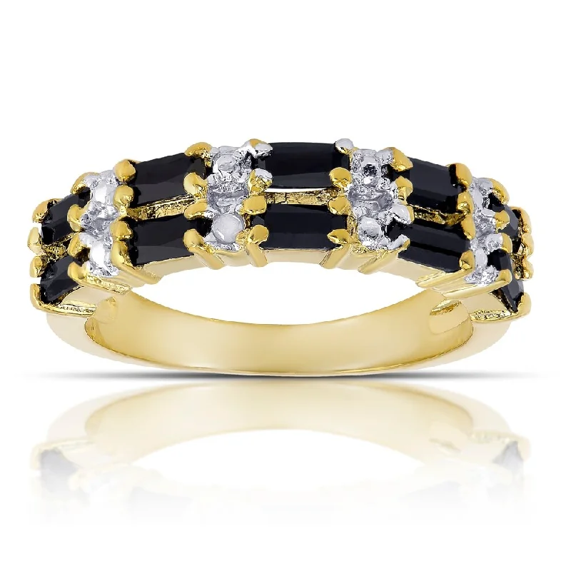 Arch motif ring-Dolce Giavonna Gold Overlay Sapphire and Diamond Accent 2-row Ring