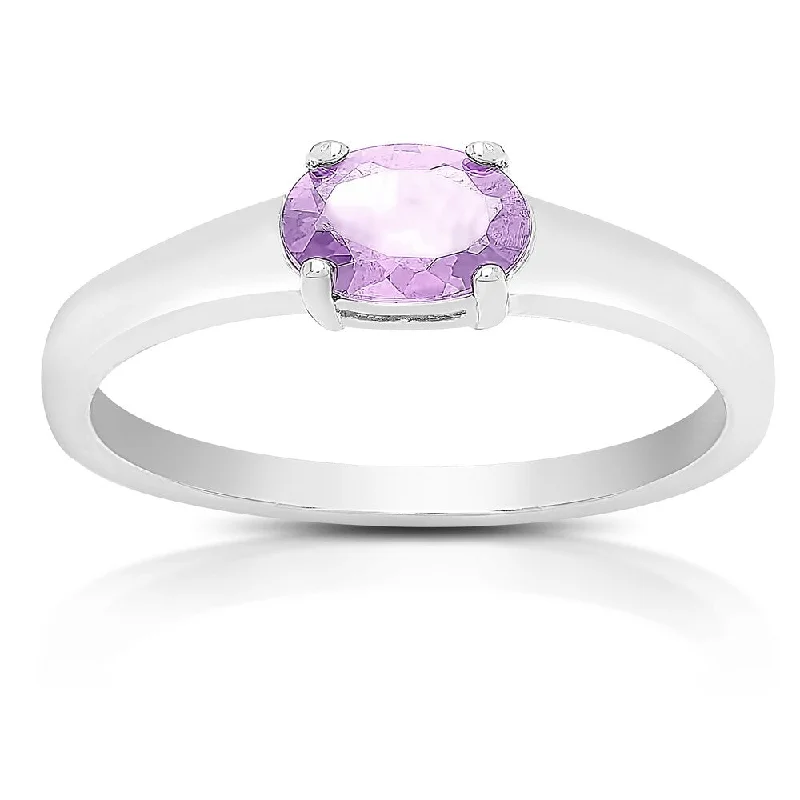 Flowing arc ring-Dolce Giavonna Sterling Silver Amethyst Oval Solitaire Ring