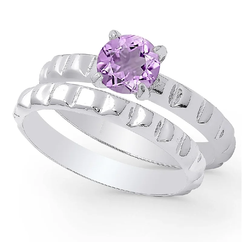 Slack coil ring-Dolce Giavonna Sterling Silver Amethyst Solitaire Bridal Ring Set