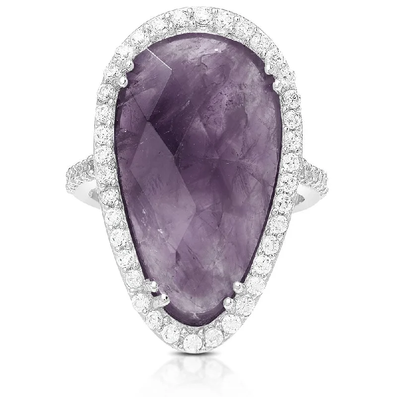 Peaked ridge ring-Dolce Giavonna Sterling Silver Gemstone and Cubic Zirconia Cocktail Ring