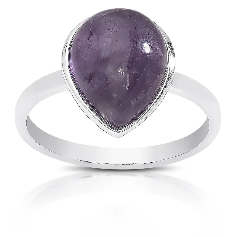 Hinged ring-Dolce Giavonna Sterling Silver Teardrop Gemstone Solitaire Ring