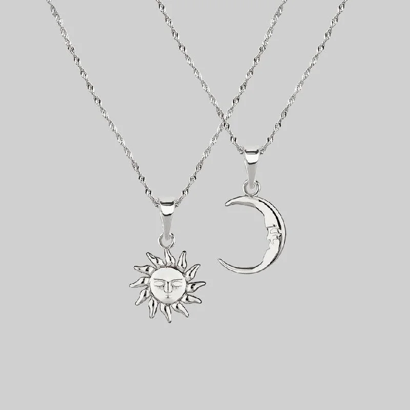 Luminous diamond necklace-ELIN. Sun & Moon Layering Necklaces - Silver