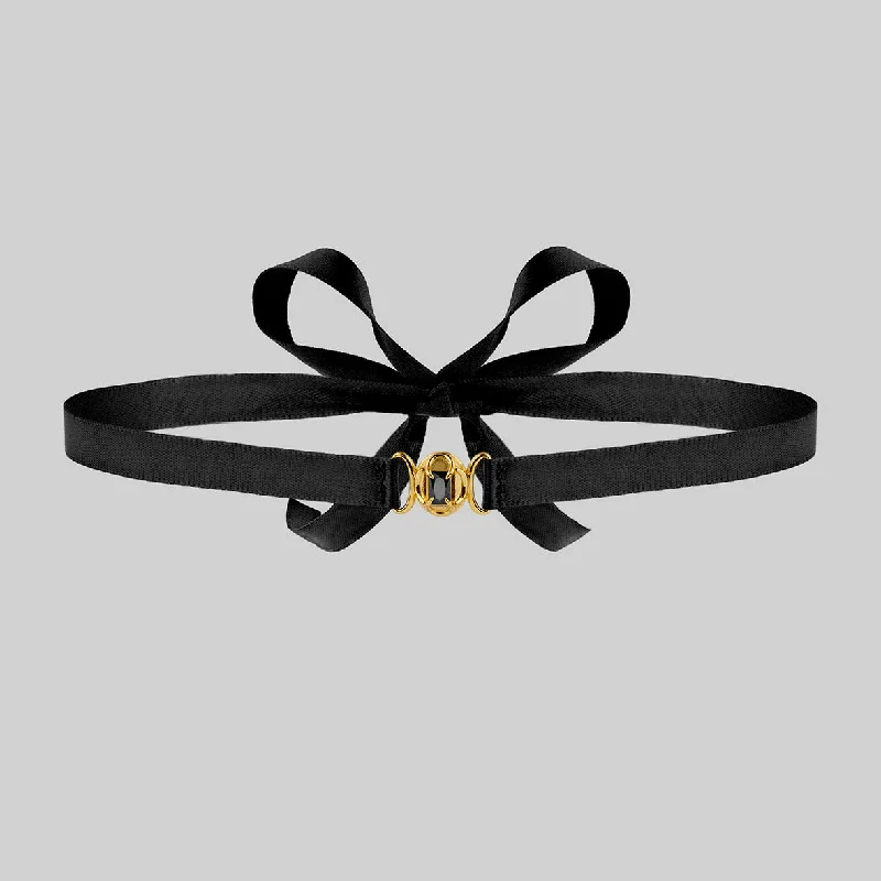 Bloom-bud necklace-ELIZABETH. Black Spinel Tudor Satin Choker - Gold