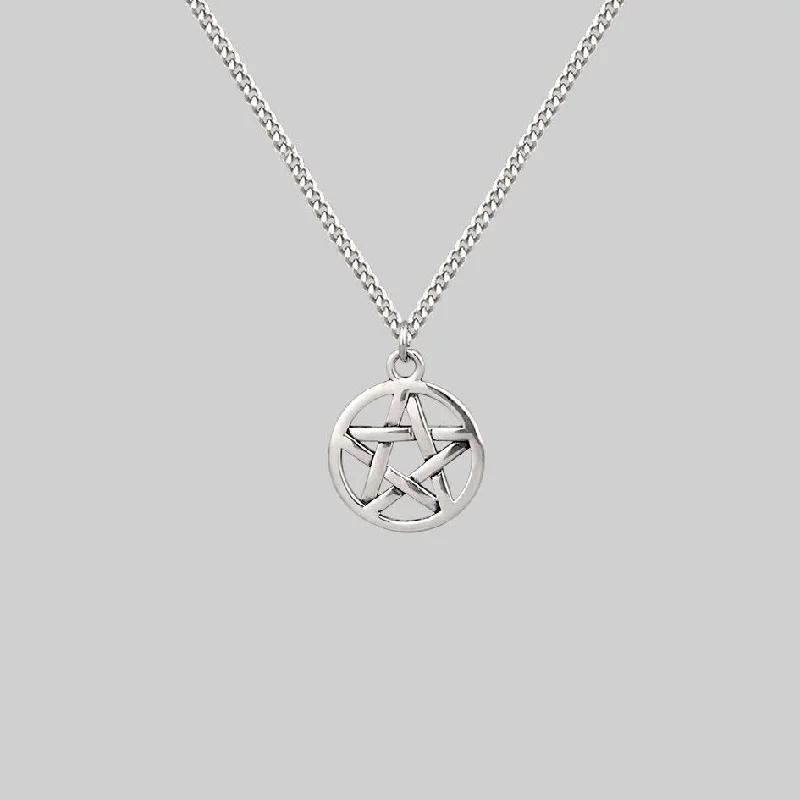 Flexible stone necklace-ENDORA. Silver Pentagram Necklace