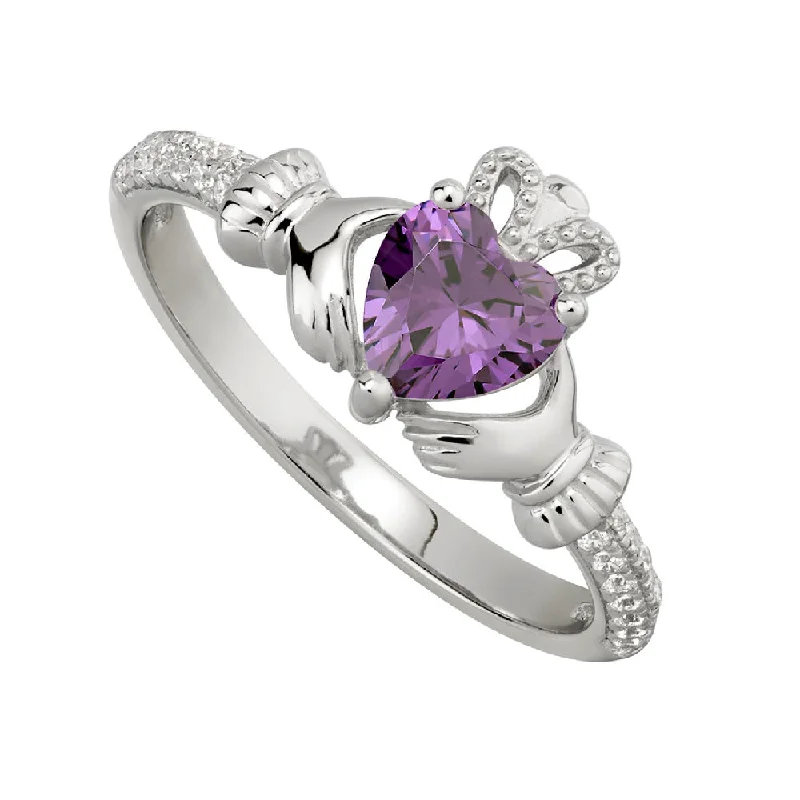 Swirled design ring-February Birthstone Claddagh Ring