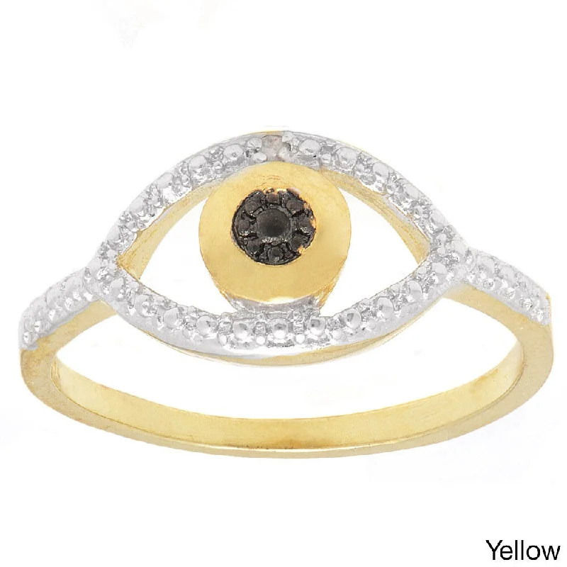 Offset stone ring-Finesque Gold or Silverplated Black Diamond Accent Evil Eye Ring