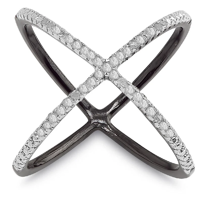 Sharp stone ring-Finesque Sterling Silver 1/5ct TDW Diamond 'X' Ring (I-J, I2-I3)