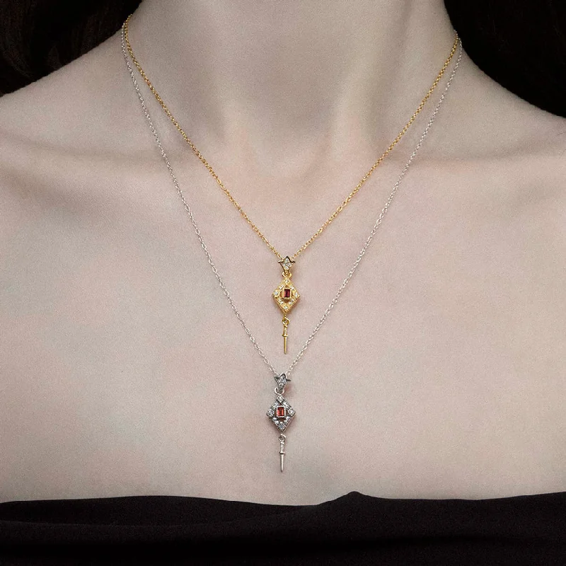 Knotted cord necklace-FLAPPER. Gatsby Garnet & Sword Necklace - Gold