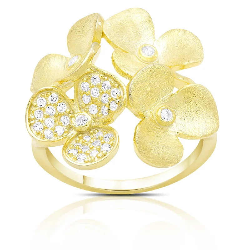 Dewdrop gem ring-Gold over Sterling Silver Cubic Zirconia Multi Flower Ring