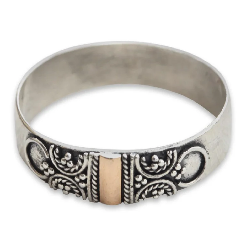 Crafted silver ring-Handmade Gold Overlay 'Glad Arabesques' Ring (Indonesia)