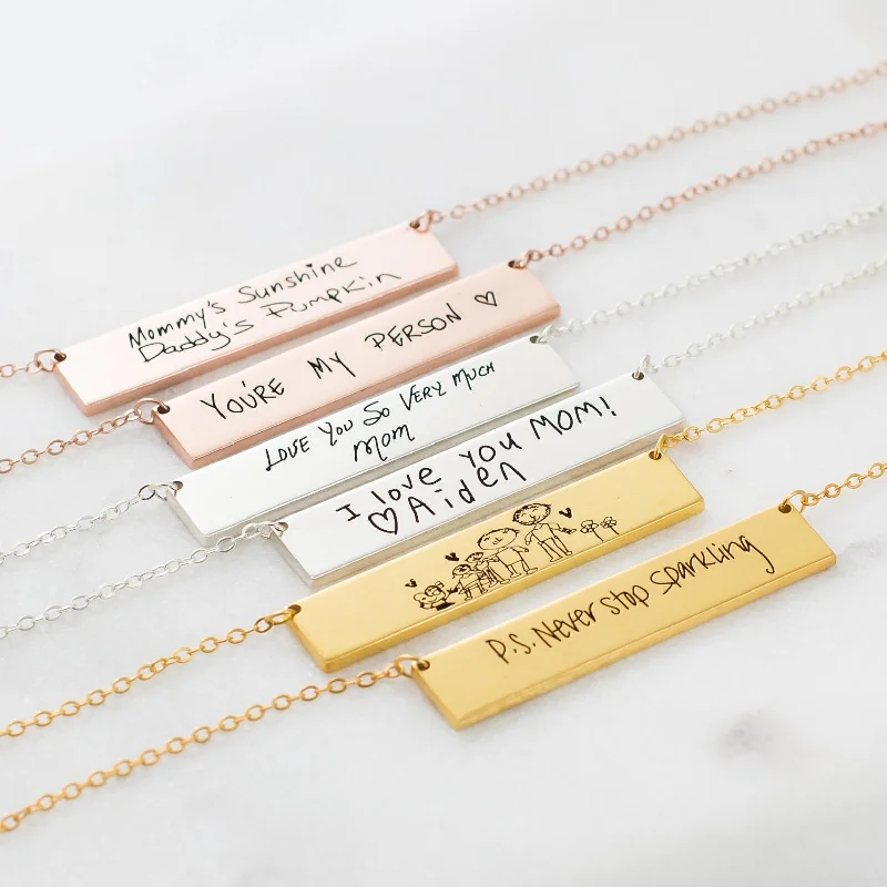 Stellar burst necklace-Handwriting Bar Necklace