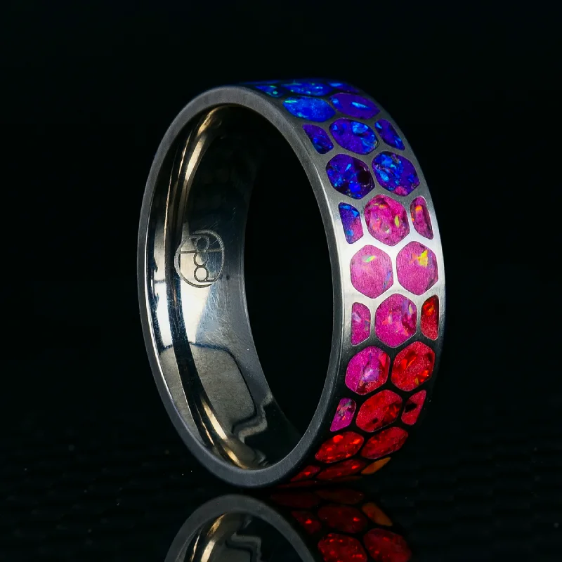 Glowing citrine ring-Hexagon Prismatic Opal Glowstone Ring on Titanium