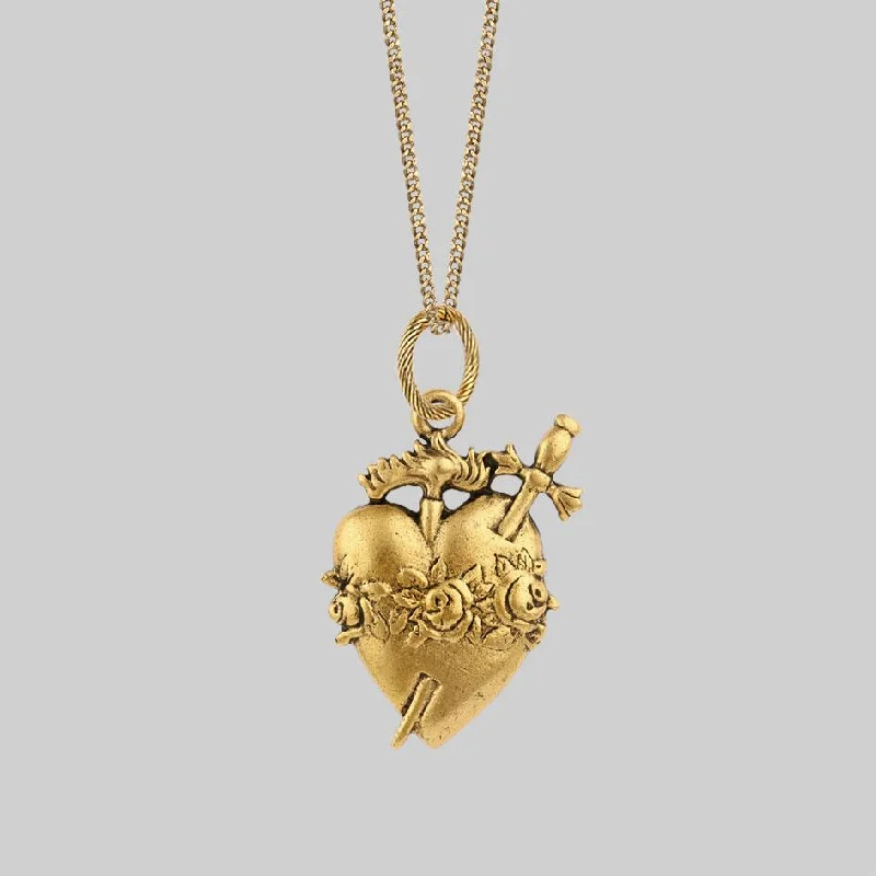 Engraved initial necklace-INFERNO. Sacred Heart Necklace - Gold