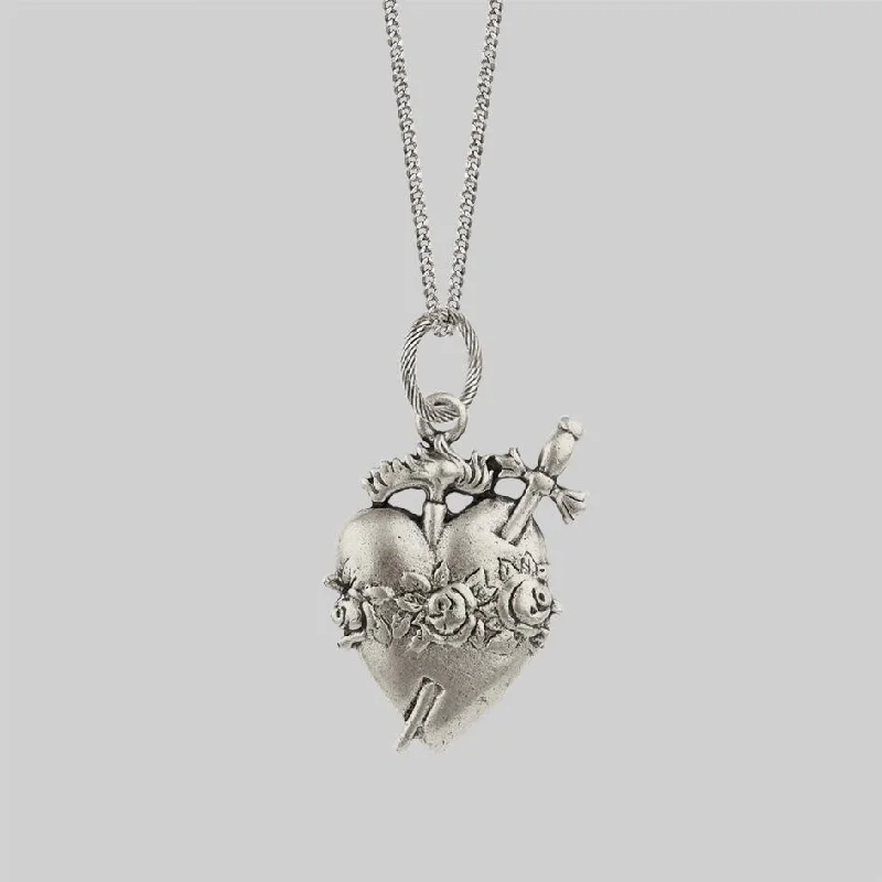 Delicate silver necklace-INFERNO. Sacred Heart Necklace - Silver