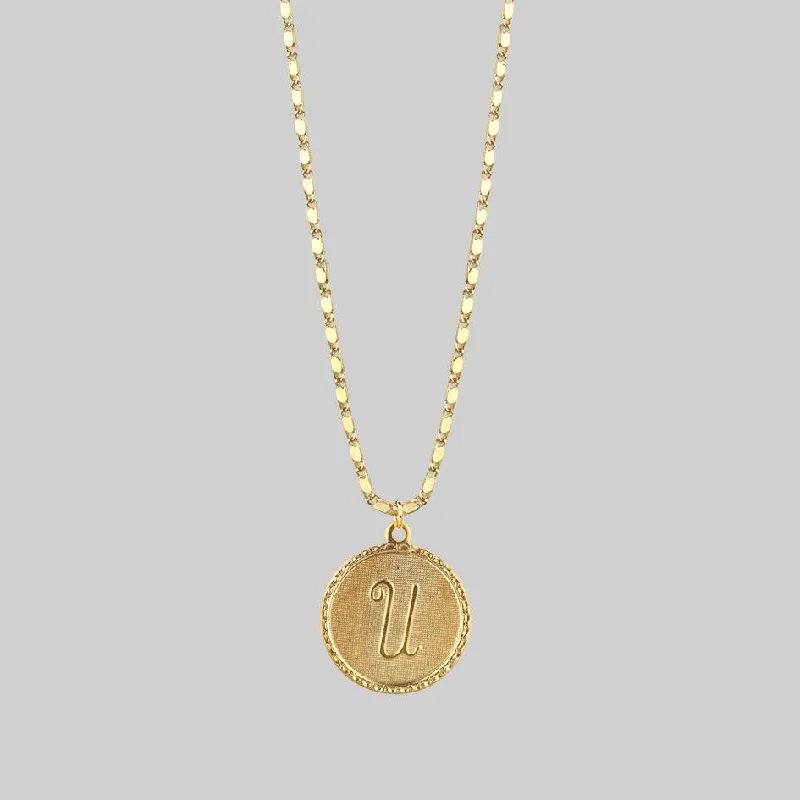 Offset stone necklace-Initial Medallion Gold Necklace (N - Z)