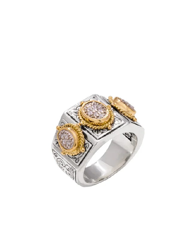 Full sapphire ring-Konstantino Classic Sterling Silver 18k Yellow Gold & Diamond Ring DMK1803-109 Size 7