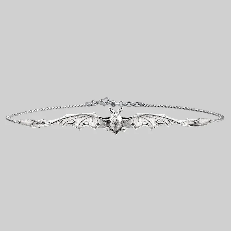 Wire-curve necklace-LILITH. Silver Bat Choker