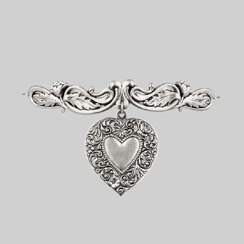 Crafted gold necklace-LOVE STRUCK. Ornate Heart Choker - Silver