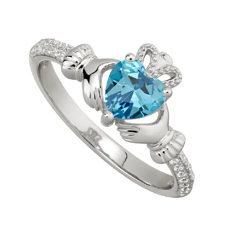 Bloom-bud ring-March Claddagh Birthstone Ring