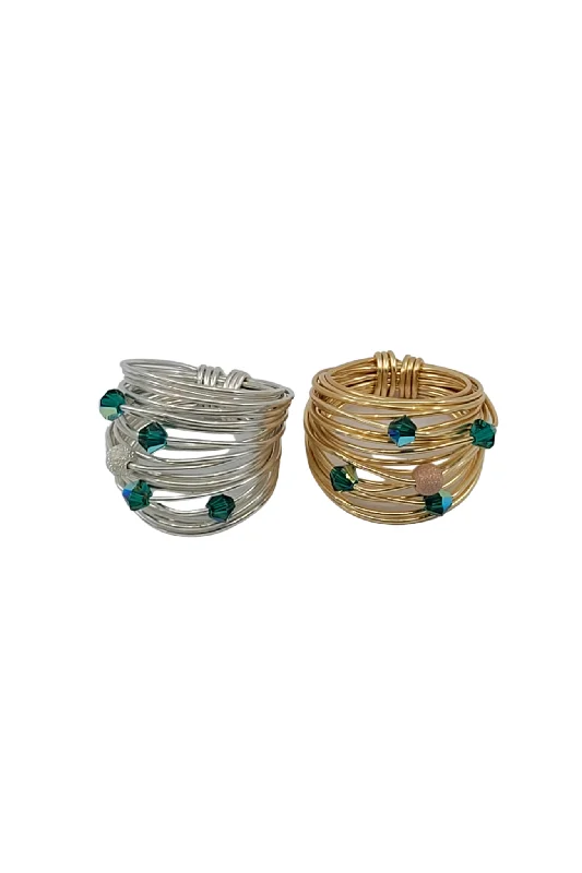 Piled birthstone ring-Marcia Wire Wrap Ring with Deep Green Swarovski Crystals - 14K GOLD FILL/STERLING SILVER