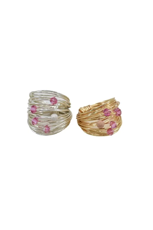 Radiant silver ring-Marcia Wire Wrap Ring with Hot Pink Swarovski Crystals - 14K Gold Fill/ Sterling Silver