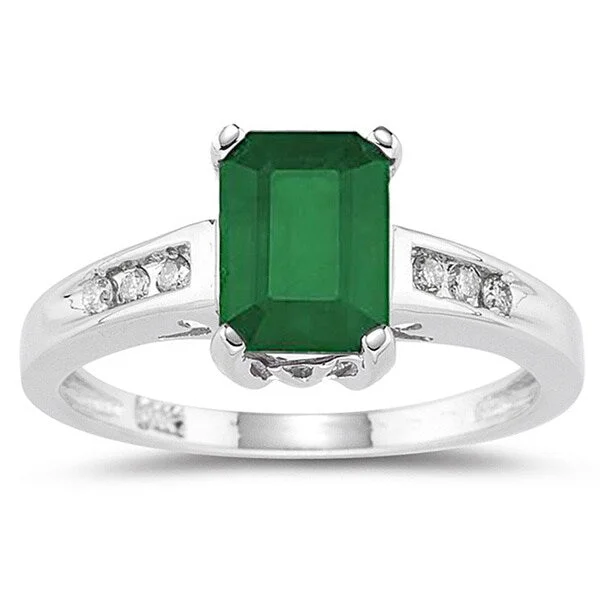 Crest motif ring-Marquee Jewels 14k White Gold Emerald and 1/10ct TDW Diamond Ring (I-J, I1-I2)