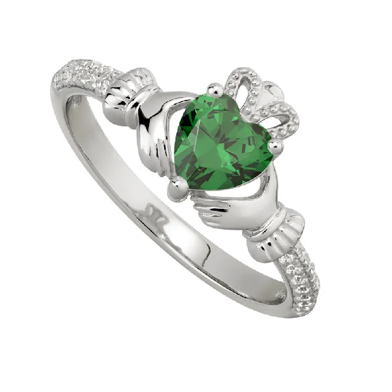 Bold chrysoprase ring-May Claddagh Birthstone Ring