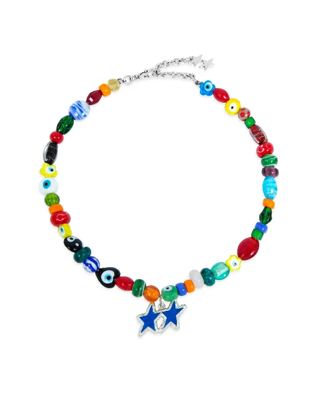 Radiant silver necklace-Blue Melted Stars Necklace