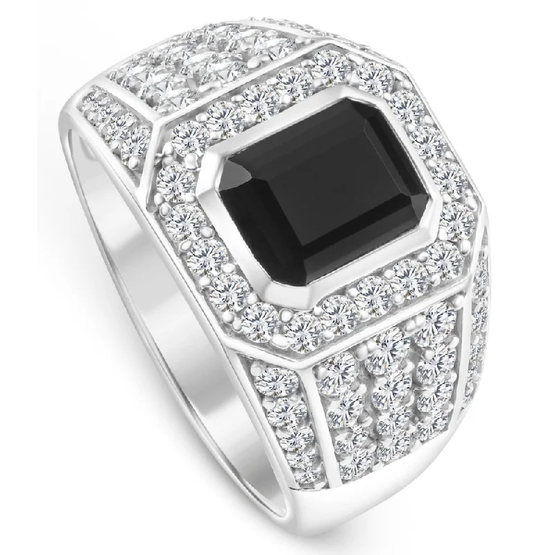 Elevated stone ring-Men's 1 1/2Ct Diamond & Emerald Onyx Ring White, Yellow, or Rose Gold Lab Grown