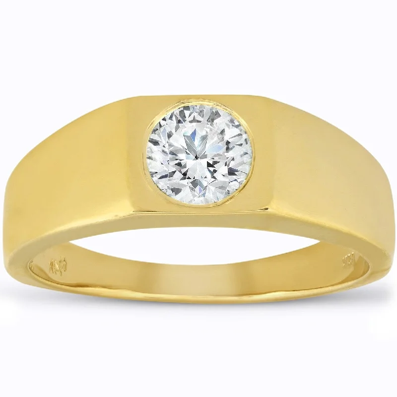 Slack coil ring-Mens 1 ct Round Solitaire Diamond Wedding Ring 14k Yellow Gold