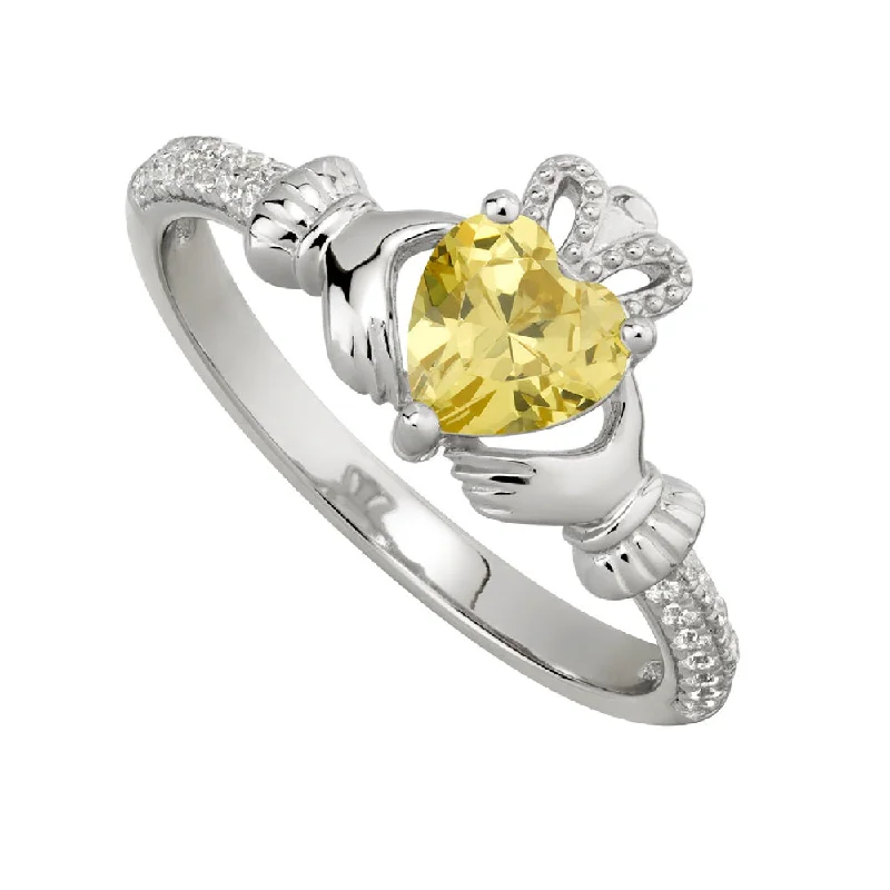 Dainty filigree ring-November Claddagh Birthstone Ring