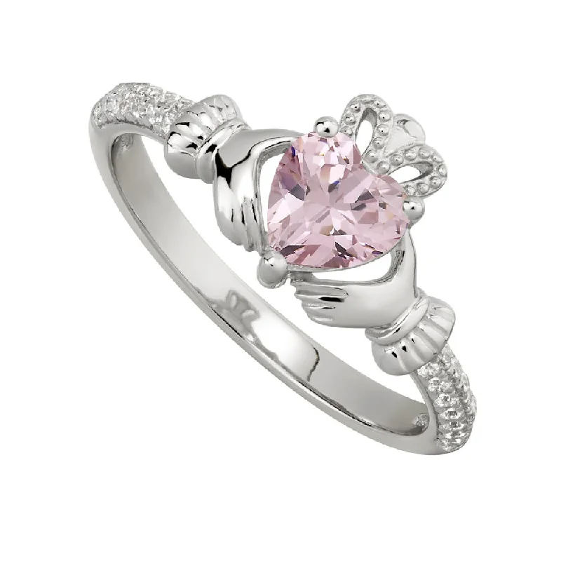 Engraved initial ring-October Claddagh Birthstone Ring