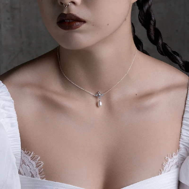 Faint silver necklace-OPHELIA. Medieval Cross Collar - Silver