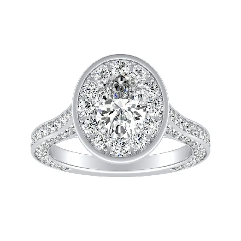 Knotted cord ring-Oval-cut 1 3/4ctw Halo Diamond Engagement Ring Platinum by Auriya