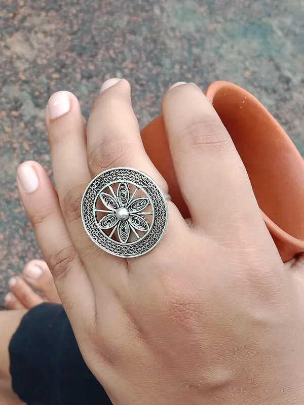 Soft curve ring-Oxidised Chakra Ring