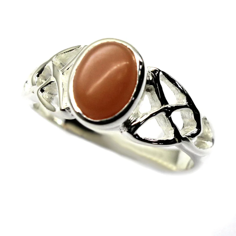 Buried ring-Peach Moonstone Gemstone Ring 925 Sterling Silver Ring Solitaire Ring