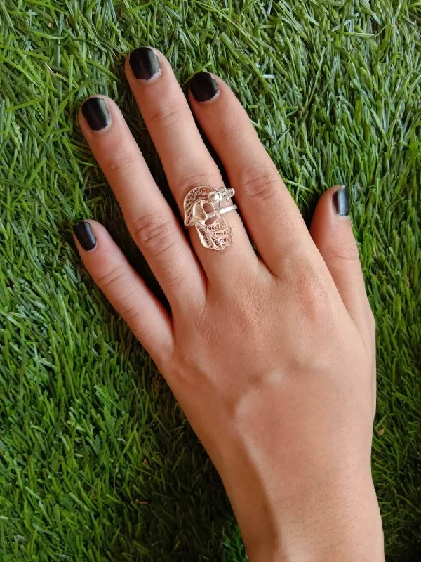 Glossy obsidian ring-Peacock Silver Ring