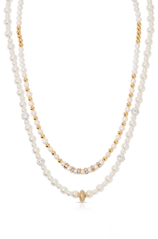 Hovering stone necklace-Pearls Double Sparkle Beaded Necklace Set