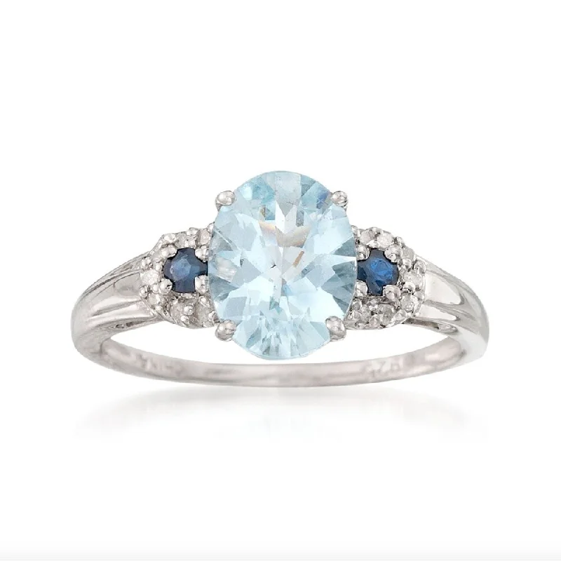 Piled birthstone ring-Pinctore 10k White Gold Aquamarine, Blue Sapphire & Diamond Ring, Size 7