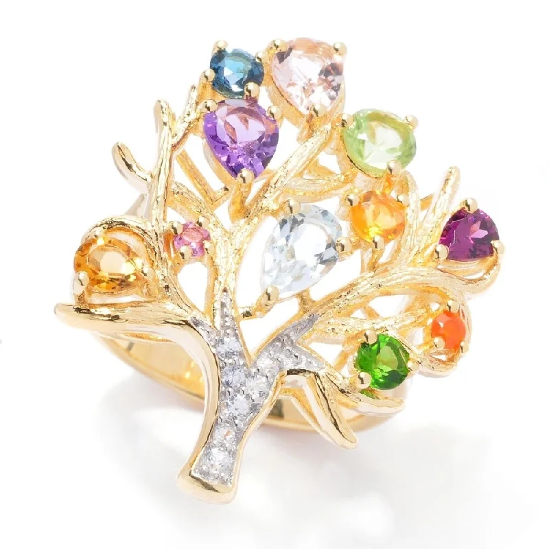 Fused-ring band-Pinctore 2.21ctw Multi Gemstone Tree of Life Ring