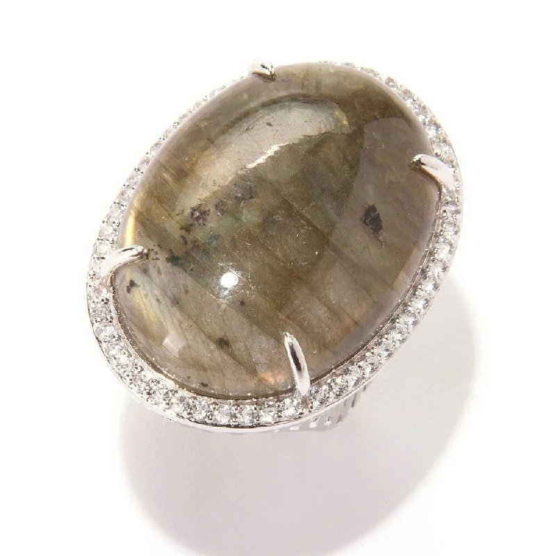 Retro topaz ring-Pinctore Ster Silver 37.3ctw Labradorite & White Topaz Cocktail Ring, Size 7