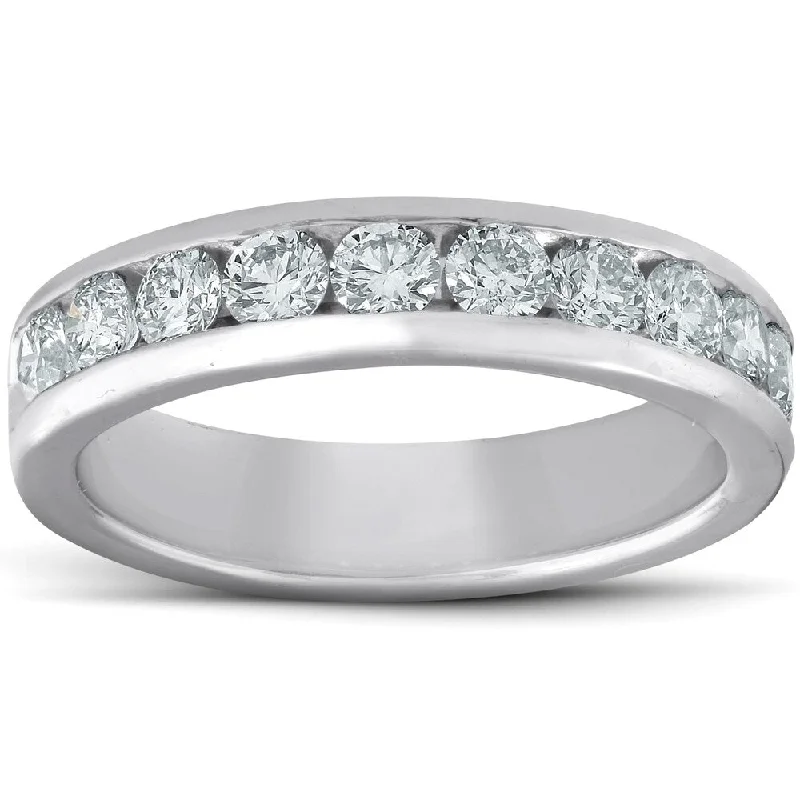 Reed cluster ring-Platinum 1 Ct TDW Diamond Wedding Ring Channel Set Womens Anniversary Band