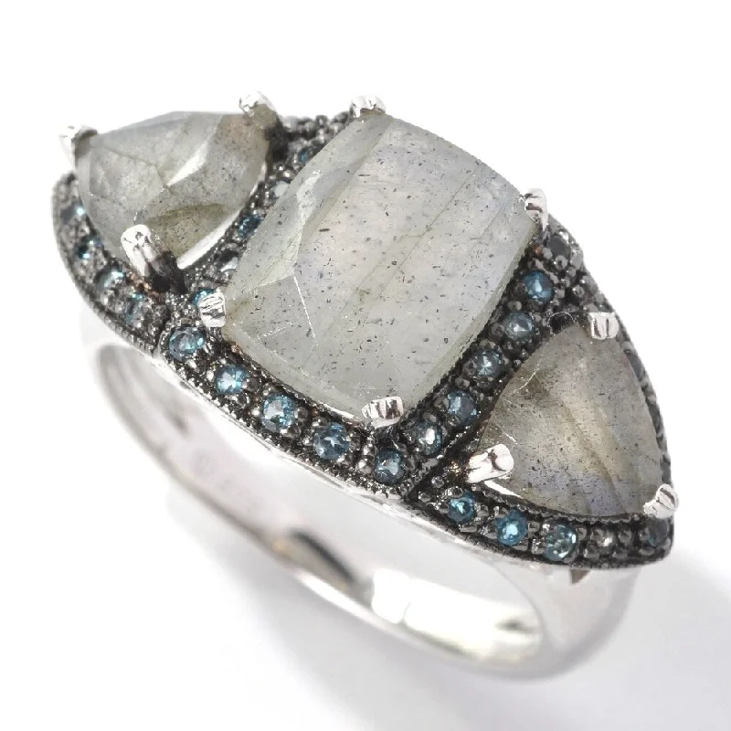 Angled stone ring-Platinum o/ Silver 4.14ctw Labradorite Cocktail Ring